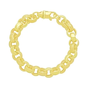 9ct Yellow Gold Patterned Belcher Bracelet 9″ 12mm