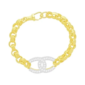 9ct Yellow Gold Gemstone CC Belcher Bracelet 6.5″ 14mm
