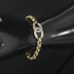 9ct Yellow Gold Gemstone CC Belcher Bracelet 6.5″ 14mm