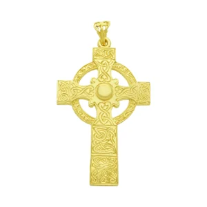 9ct Yellow Gold Patterned Celtic Cross Pendant