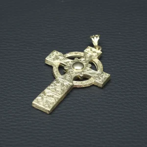 9ct Yellow Gold Patterned Celtic Cross Pendant