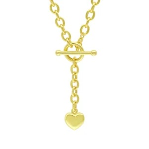 9ct Yellow Gold Belcher Chain With T Bar And Heart 17″ 6mm