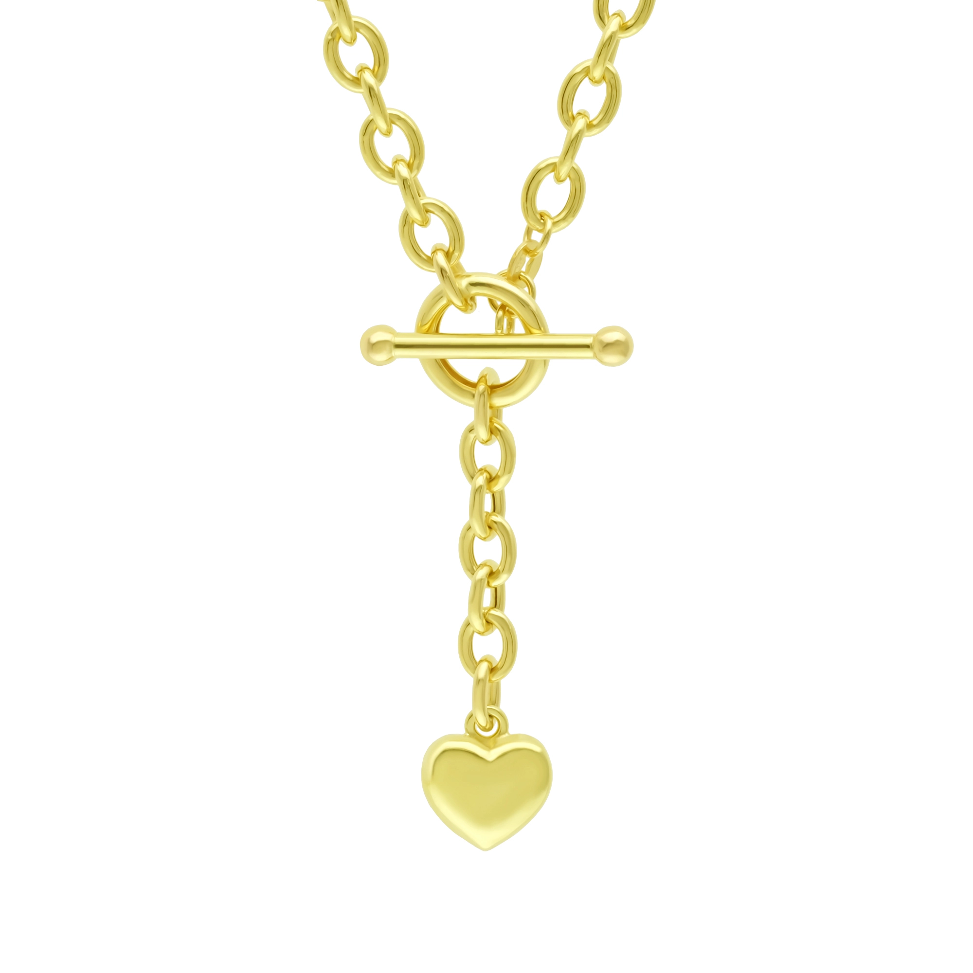 9ct Yellow Gold Belcher Chain With T Bar And Heart 17" 6mm
