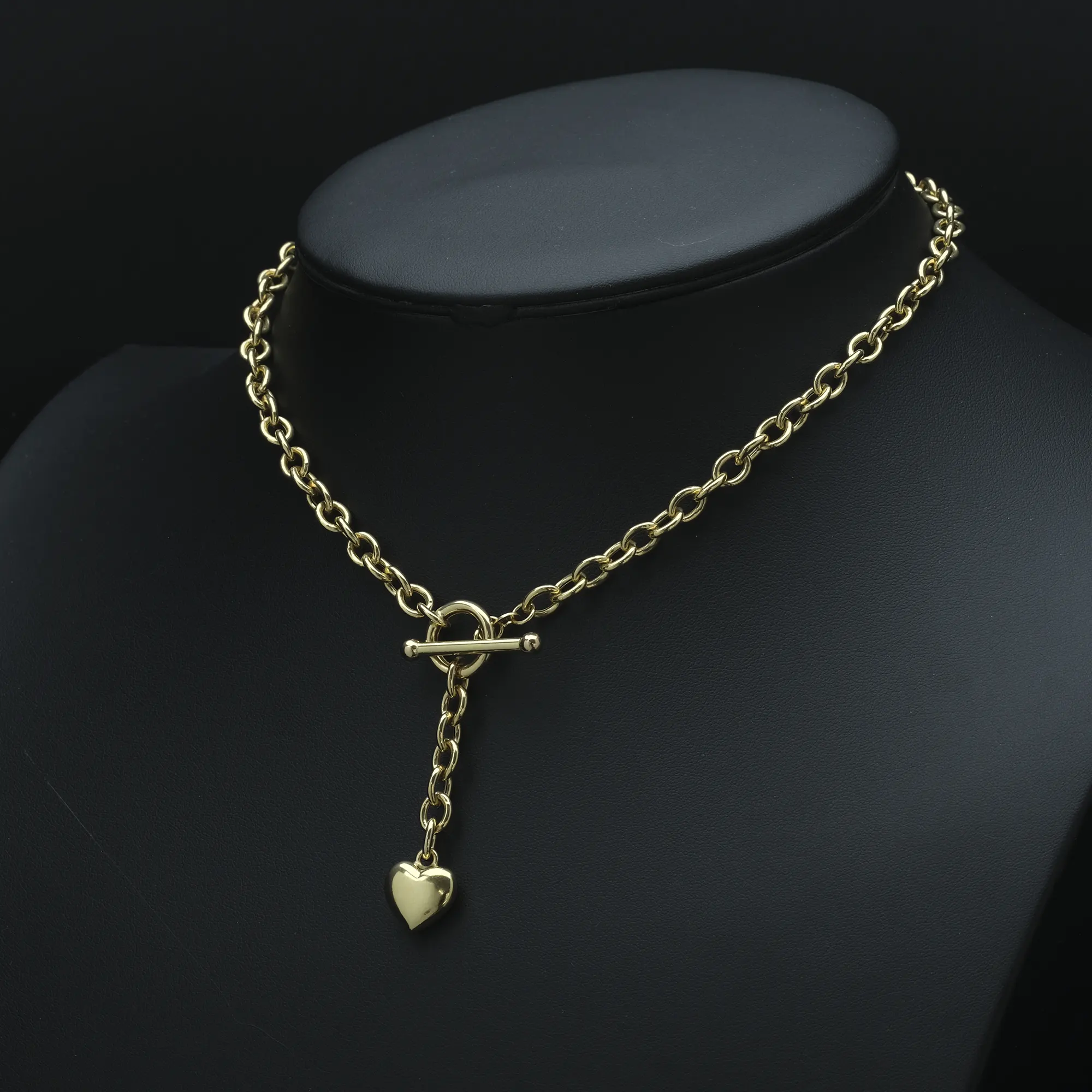 9ct Yellow Gold Belcher Chain With T Bar And Heart 17" 6mm - Image 3