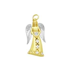 9ct Yellow And White Gold Gemstone Angel Pendant