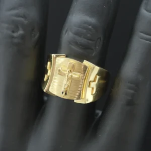 18ct Yellow Gold Jesus And Cross Ring