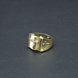 18ct Yellow Gold Jesus And Cross Ring