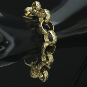 9ct Yellow Gold Patterned Belcher Bracelet 9″ 17.5mm