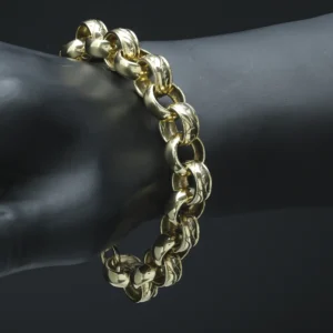 9ct Yellow Gold Patterned Belcher Bracelet 9″ 13.5mm