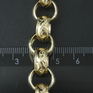 9ct Yellow Gold Patterned Belcher Bracelet 9″ 13.5mm