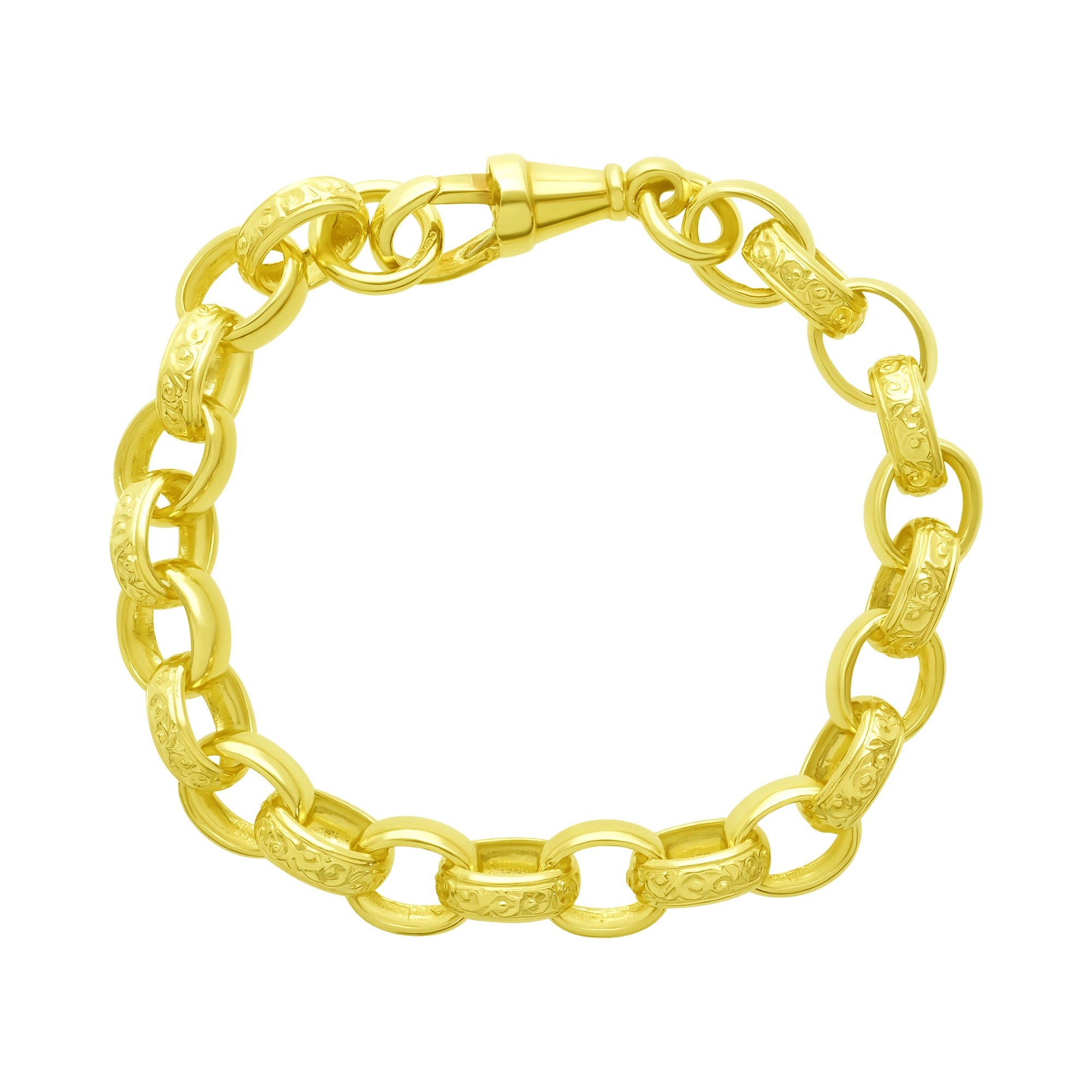 9ct Yellow Gold Patterned Belcher Bracelet 7.5" 9mm