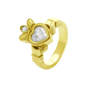 9ct Yellow Gold Gemstone Claddagh Ring