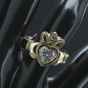 9ct Yellow Gold Gemstone Claddagh Ring