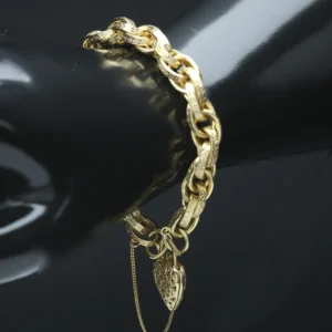 9ct Yellow Gold Patterned Fancy Belcher Bracelet & Hearts Locket 7″ 9mm