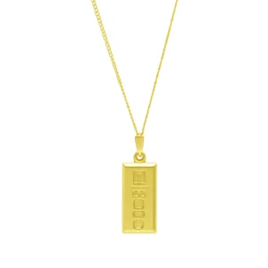 9ct Yellow Gold Curb Chain & Ingot Pendant 21″ 1.5mm