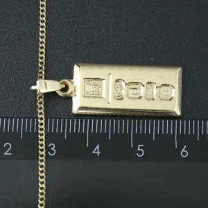 9ct Yellow Gold Curb Chain & Ingot Pendant 21″ 1.5mm