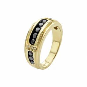 14ct Yellow Gold 0.75ct Black & Diamond Ring