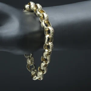 9ct Yellow Gold Patterned Belcher Bracelet 9″ 11.5mm