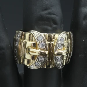 9ct Yellow Gold Gemstone Double Buckle Ring