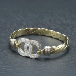 9ct Yellow Gold Gemstone CC Double Loop Bangle