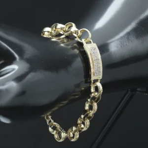 9ct Yellow Gemstone Patterned ID Belcher Bracelet 7″ 9mm