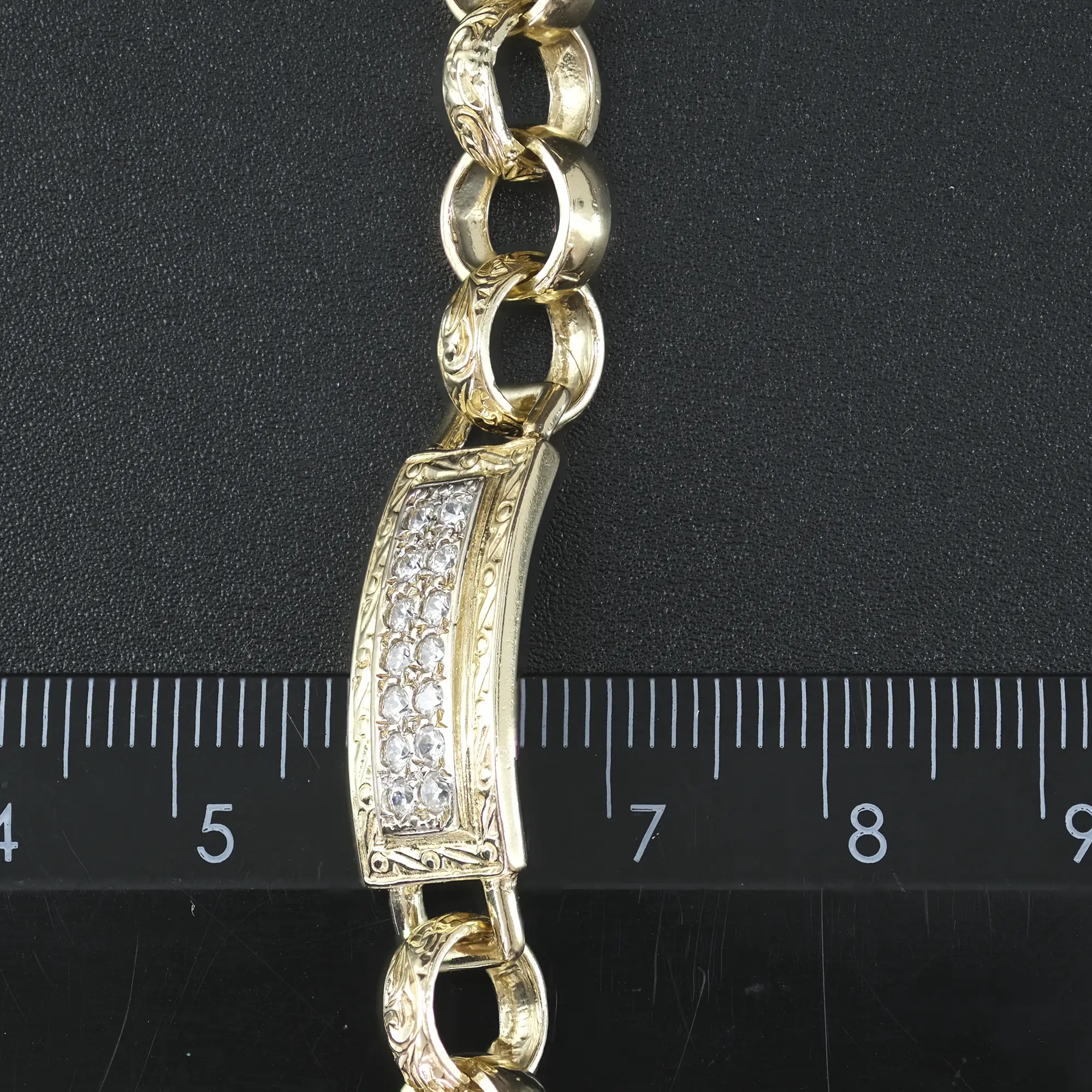 9ct Yellow Gemstone Patterned ID Belcher Bracelet 7″ 9mm - Image 3
