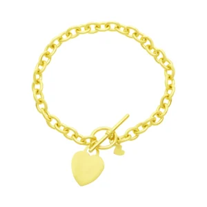 9ct Yellow Gold Belcher Bracelet With T-Bar & Heart Pendant 8″ 6.5mm