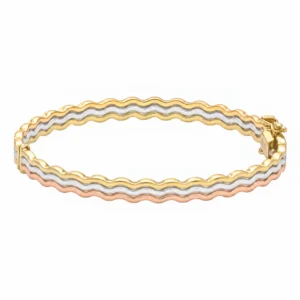 9ct Tri-Colour Gold Wave Bangle
