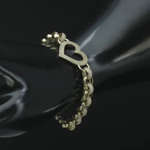 9ct Yellow Gold Gemstone Belcher Bracelet & Gemstone Heart 7″ 8mm