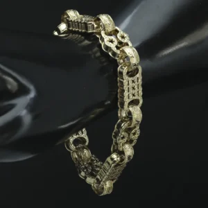 9ct Yellow Gold Stars & Bars Bracelet 8.5″ 13.5mm
