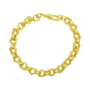 9ct Yellow Gold Heart Patterned Belcher Bracelet 8″ 7.5mm