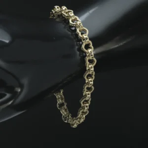 9ct Yellow Gold Heart Patterned Belcher Bracelet 8″ 7.5mm