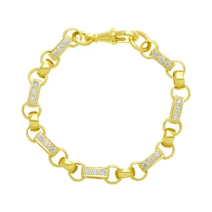 9ct Yellow Gold Gemstone Gypsy Link Bracelet 7″ 8mm