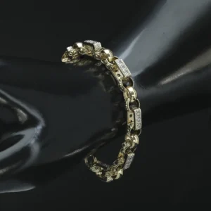 9ct Yellow Gold Gemstone Gypsy Link Bracelet 7″ 8mm