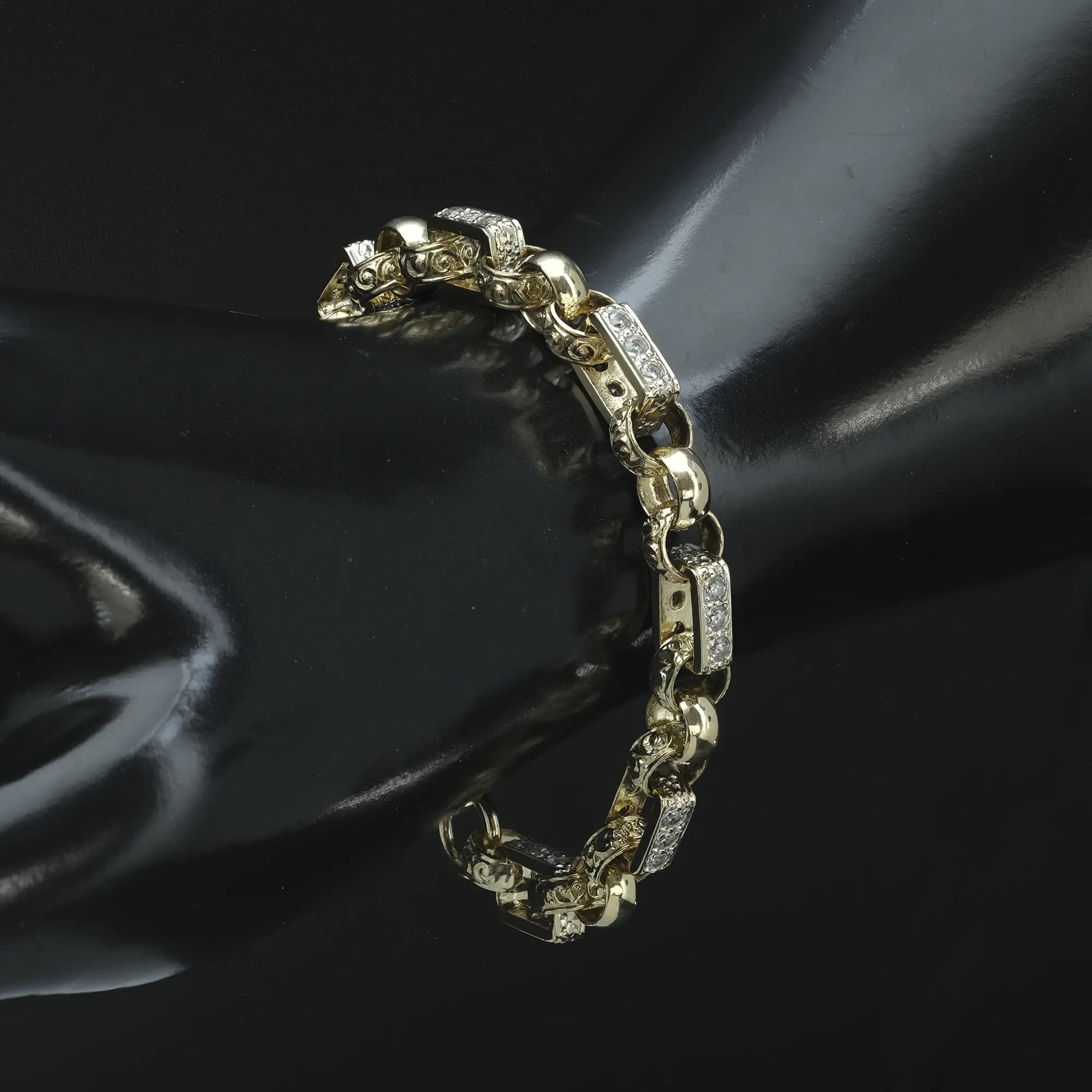 9ct Yellow Gold Gemstone Gypsy Link Bracelet 7" 8mm - Image 2
