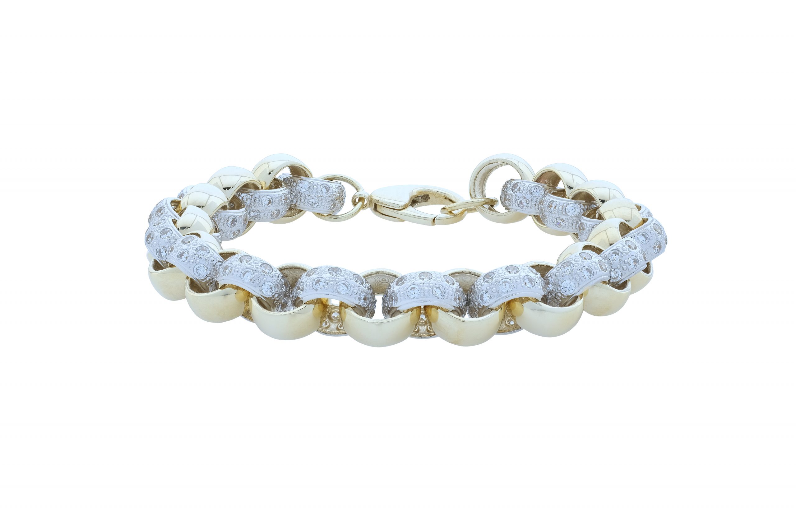 9ct Yellow Gold CZ Belcher Bracelet 9.5" 11.5mm