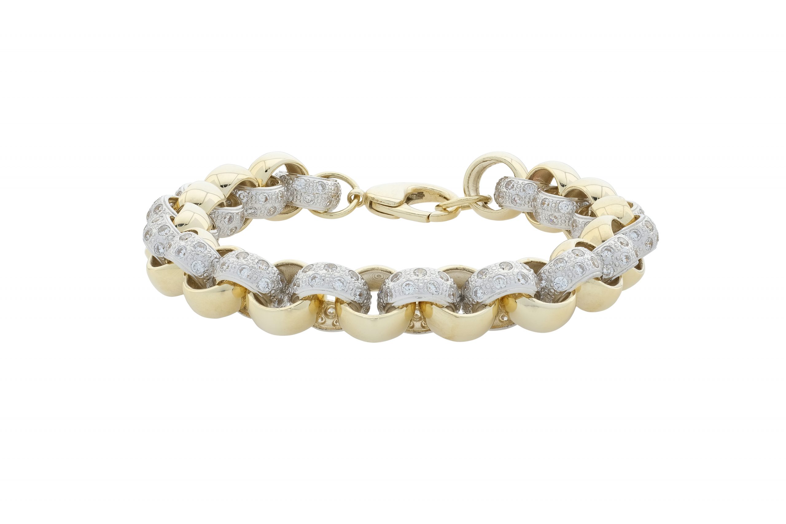 9ct Yellow Gold CZ Belcher Bracelet 9" 9mm