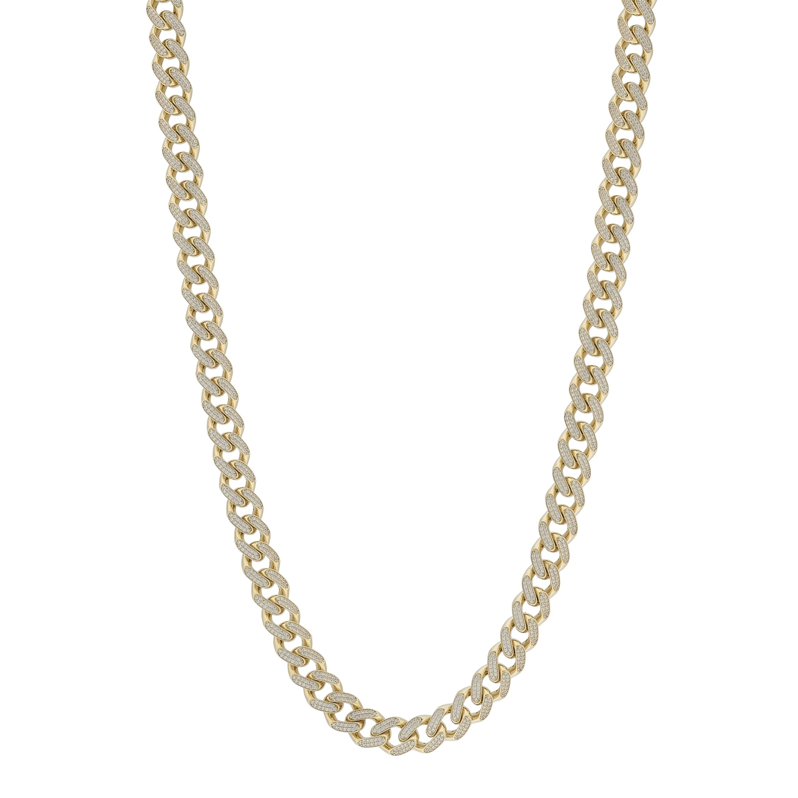 9ct Yellow Gold Cz Cuban Chain 30" 12.5mm
