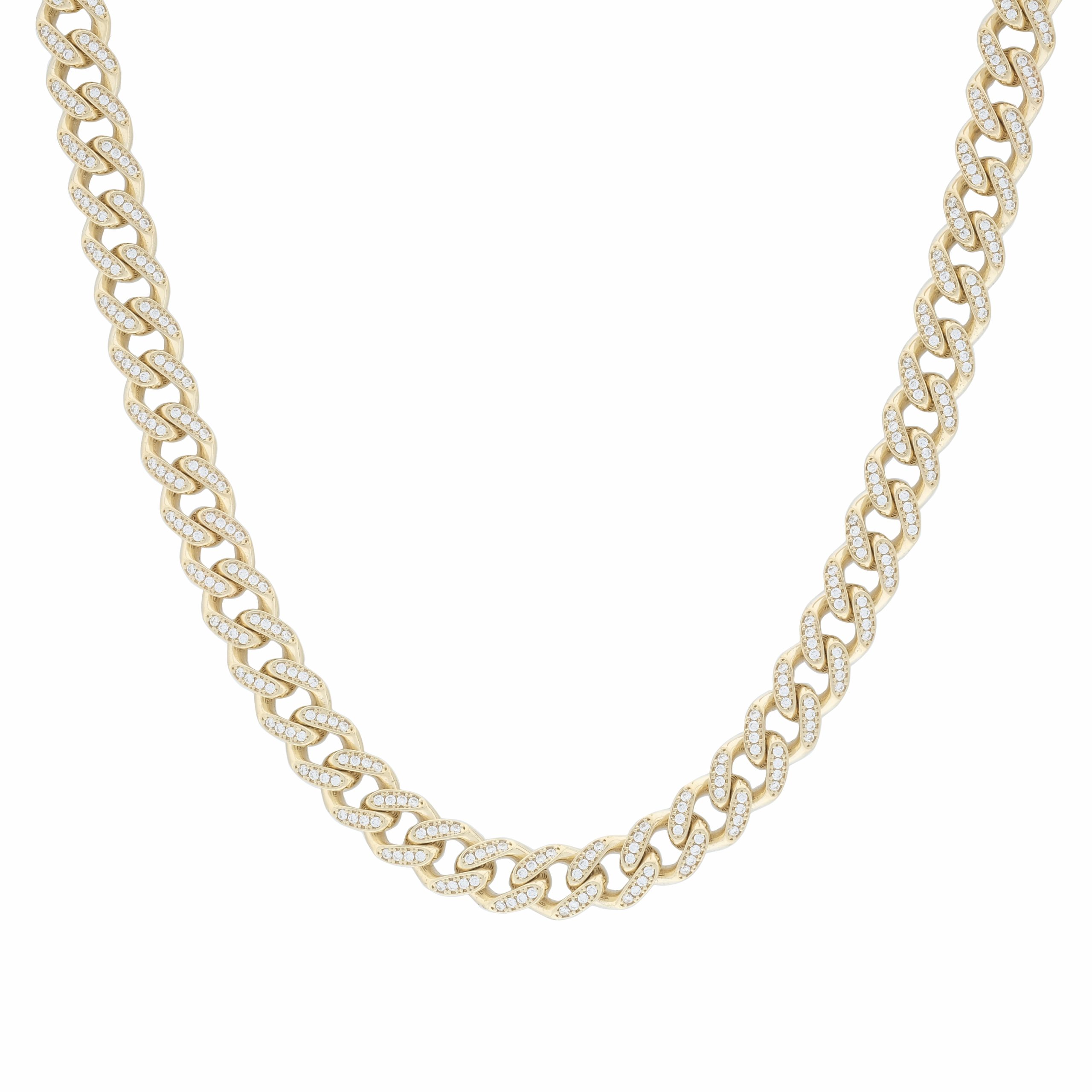 9ct Yellow Gold Lightweight CZ Cuban Chain 28" 8.5mm