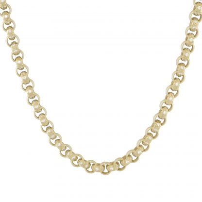 9ct Yellow Gold Gemstone Belcher Chain 22″ 7mm - Britannia Jewellery