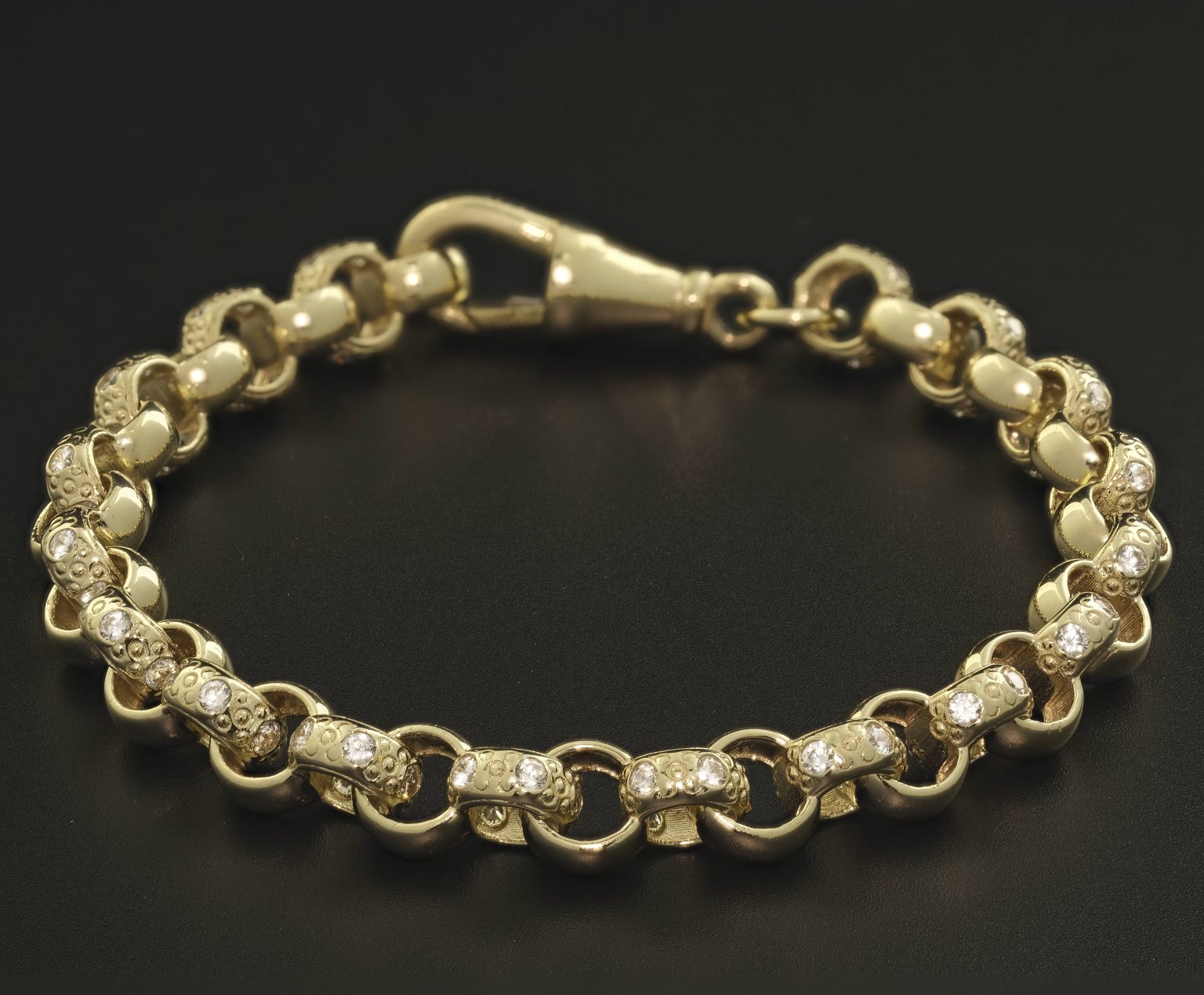 9ct Yellow Gold Gemstone Belcher Bracelet 8″ 6mm Britannia Jewellery