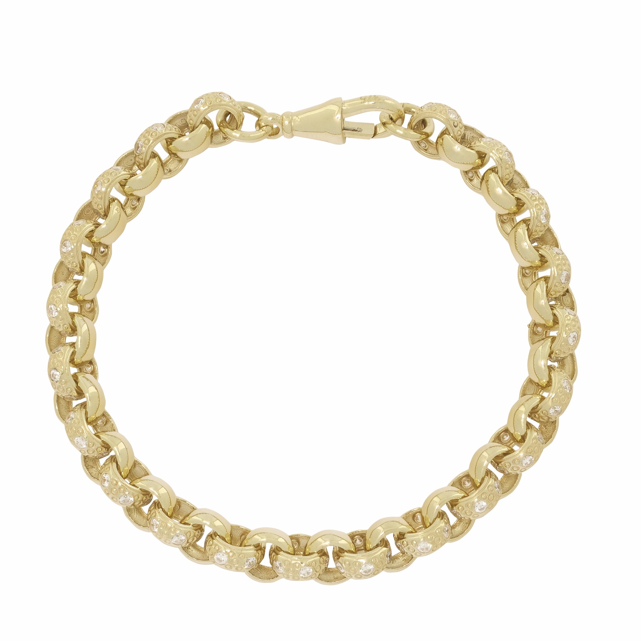 9ct Yellow Gold Gemstone Belcher Bracelet 8″ 7mm