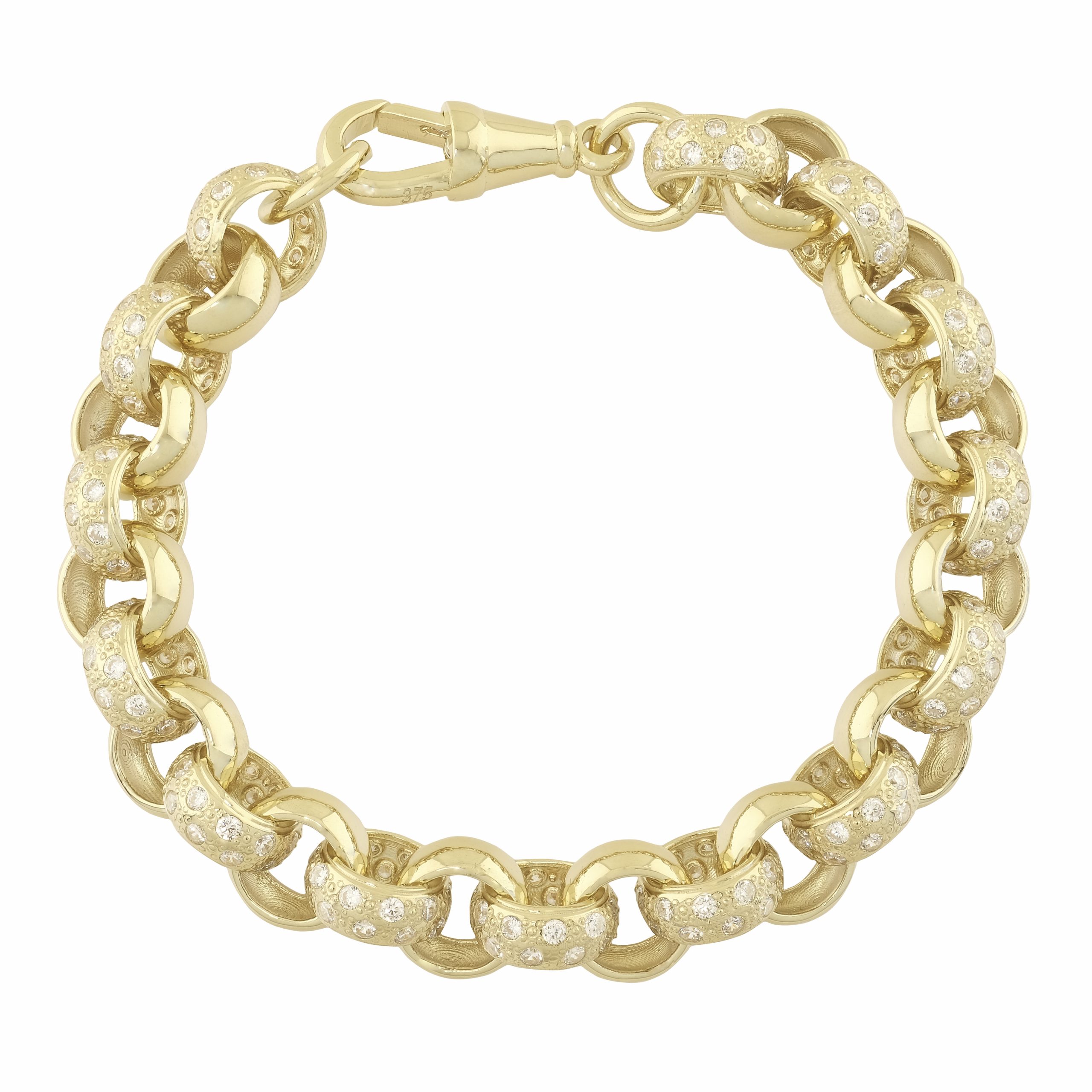 9ct Yellow Gold Gemstone Belcher Bracelet 9″ 11.5mm