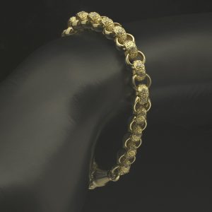 9ct Yellow Gold Gemstone Belcher Bracelet 8″ 7mm