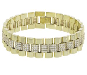 9ct Yellow Gold Gemstone Watch Strap Bracelet 7&#8243; 15mm