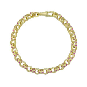 9ct Yellow Gold Pink Gemstone Belcher Bracelet 5&#8243; 6mm