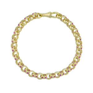 9ct Yellow Gold Pink Gemstone Belcher Bracelet 6&#8243; 6mm