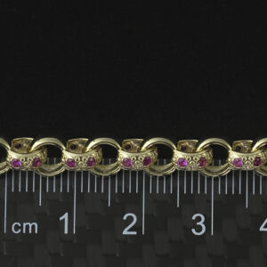 9ct Yellow Gold Pink Gemstone Belcher Bracelet 5″ 6mm