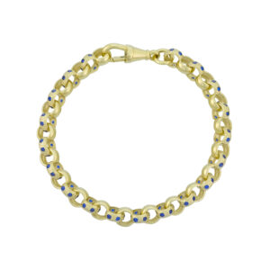 9ct Yellow Gold Blue Gemstone Belcher Bracelet 6&#8243; 6mm