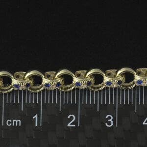 9ct Yellow Gold Blue Gemstone Belcher Bracelet 5″ 6mm